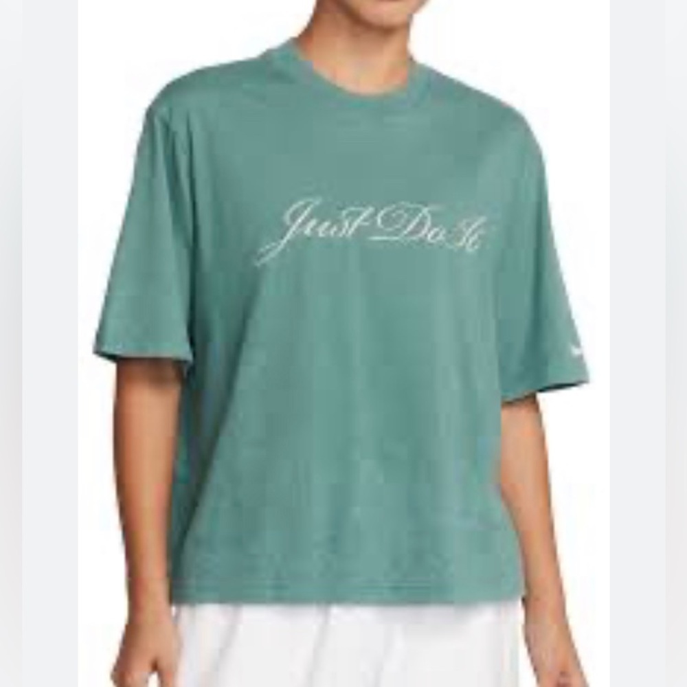 Nike Teal Embroidered Just Do It Short Sleeve  Boxy Loose Fit Tee Sz XS